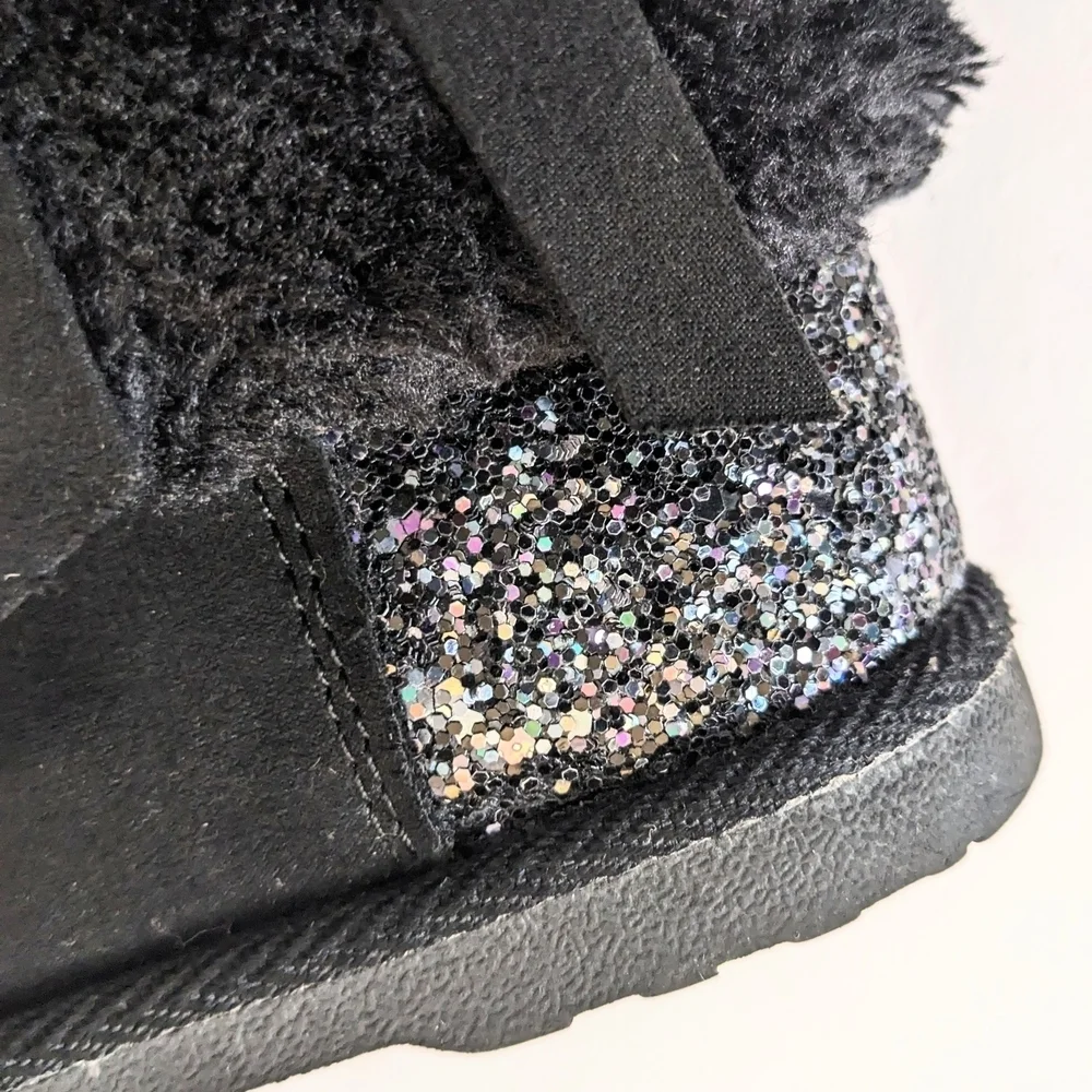 Girls Cozy Black Kids Boots with Glitter Accents